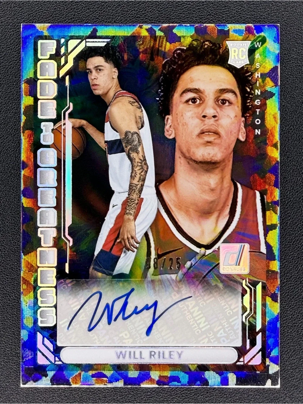 2025-26 Donruss Will Riley Rookie RC Fade To Greatness Auto Cracked Ice Holo /25
